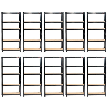 150 x 75 x 30cm | Black | 5 Tier Boltless Heavy Duty Garage Shelving Unit | 200kg Per Shelf | 1000kg Load Weight Per Unit