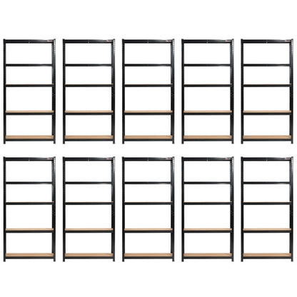 180 x 90 x 30cm | Black | 5 Tier Boltless Heavy Duty Garage Shelving Unit | 200kg Per Shelf | 1000kg Load Weight Per Unit