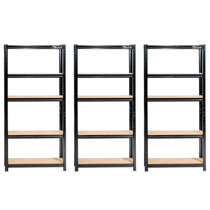 150 x 75 x 30cm | Black | 5 Tier Boltless Heavy Duty Garage Shelving Unit | 200kg Per Shelf | 1000kg Load Weight Per Unit