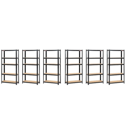 150 x 75 x 30cm | Black | 5 Tier Boltless Heavy Duty Garage Shelving Unit | 200kg Per Shelf | 1000kg Load Weight Per Unit