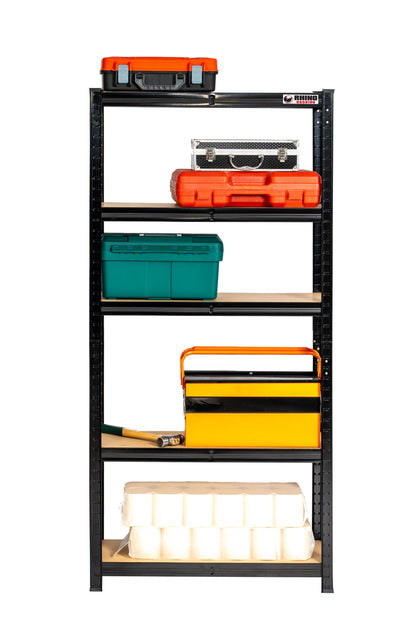 150 x 75 x 30cm | Black | 5 Tier Boltless Heavy Duty Garage Shelving Unit | 200kg Per Shelf | 1000kg Load Weight Per Unit