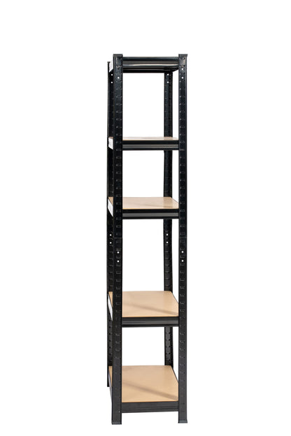 150 x 75 x 30cm | Black | 5 Tier Boltless Heavy Duty Garage Shelving Unit | 200kg Per Shelf | 1000kg Load Weight Per Unit