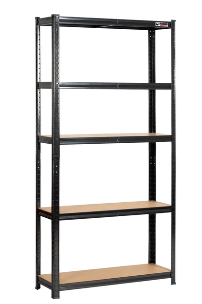 180 x 90 x 30cm | Black | 5 Tier Boltless Heavy Duty Garage Shelving Unit | 200kg Per Shelf | 1000kg Load Weight Per Unit