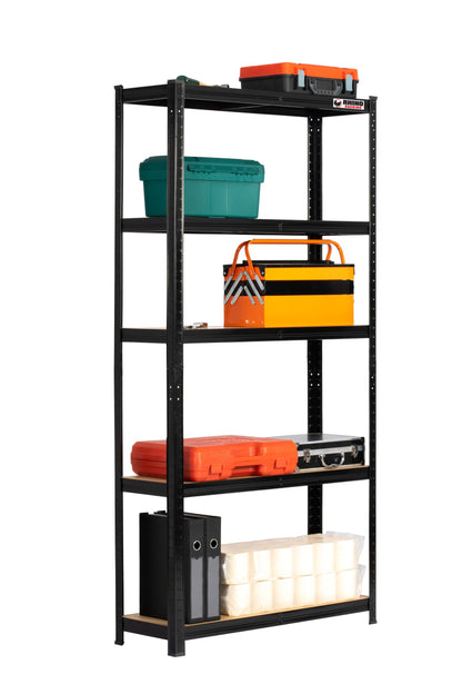 180 x 90 x 30cm | Black | 5 Tier Boltless Heavy Duty Garage Shelving Unit | 200kg Per Shelf | 1000kg Load Weight Per Unit