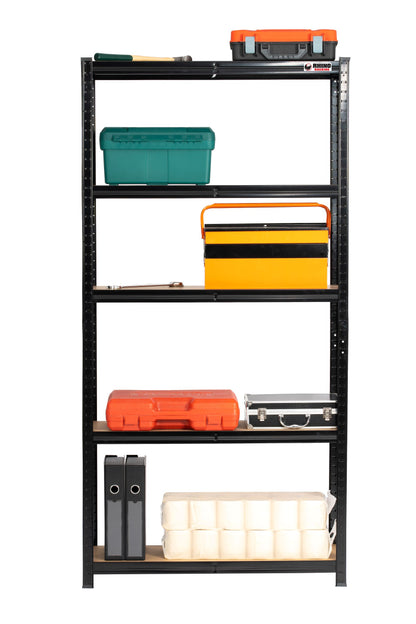 180 x 90 x 30cm | Black | 5 Tier Boltless Heavy Duty Garage Shelving Unit | 200kg Per Shelf | 1000kg Load Weight Per Unit