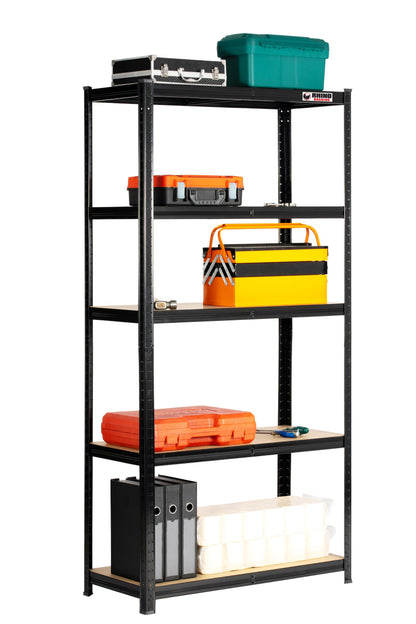 180 x 90 x 40cm | Black | 5 Tier Boltless Heavy Duty Garage Shelving Unit | 200kg Per Shelf | 1000kg Load Weight Per Unit