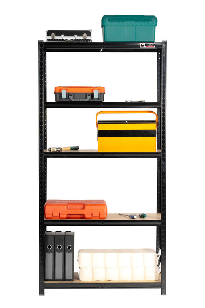 180 x 90 x 40cm | Black | 5 Tier Boltless Heavy Duty Garage Shelving Unit | 200kg Per Shelf | 1000kg Load Weight Per Unit