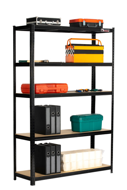 180 x 120 x 40cm | Black | 5 Tier Boltless Heavy Duty Garage Shelving Unit | 200kg Per Shelf | 1000kg Load Weight Per Unit