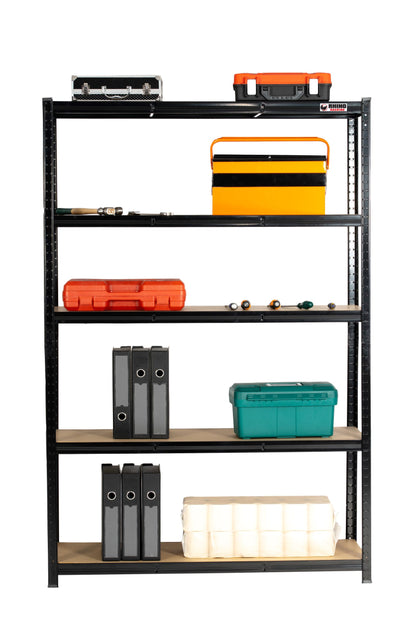 180 x 120 x 40cm | Black | 5 Tier Boltless Heavy Duty Garage Shelving Unit | 200kg Per Shelf | 1000kg Load Weight Per Unit