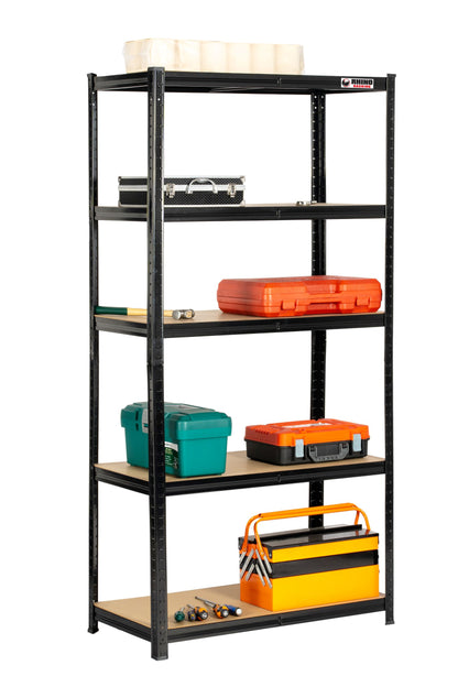 180 x 90 x 45cm | Black | 5 Tier Boltless Heavy Duty Garage Shelving Unit | 200kg Per Shelf |  1000kg Load Weight Per Unit