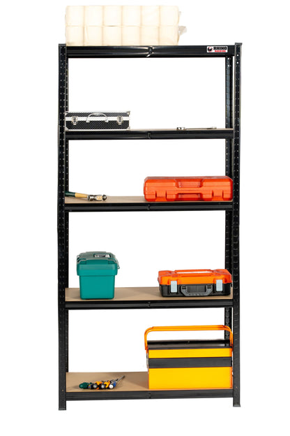 180 x 90 x 45cm | Black | 5 Tier Boltless Heavy Duty Garage Shelving Unit | 200kg Per Shelf |  1000kg Load Weight Per Unit