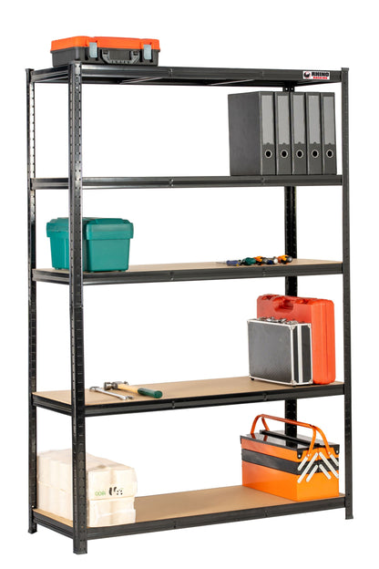 180 x 120 x 45cm | Black | 5 Tier Boltless Heavy Duty Garage Shelving Unit |  200kg Per Shelf | 1000kg Load Weight Per Unit