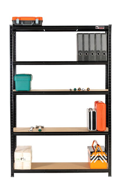 180 x 120 x 45cm | Black | 5 Tier Boltless Heavy Duty Garage Shelving Unit |  200kg Per Shelf | 1000kg Load Weight Per Unit