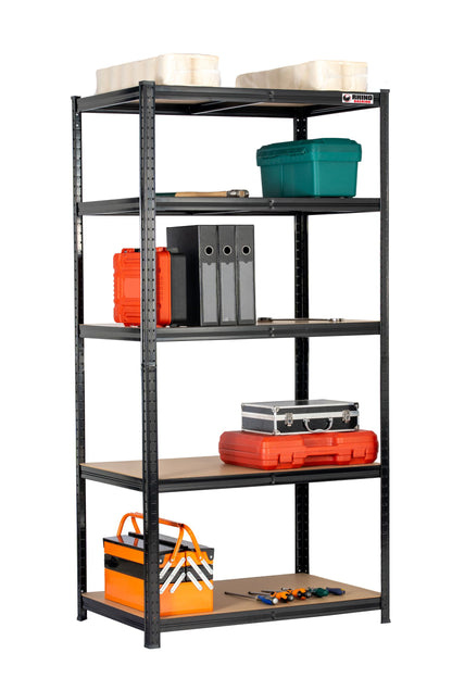 180 x 90 x 60cm | Black | 5 Tier Boltless Heavy Duty Garage Shelving Unit | 200kg Per Shelf | 1000kg Load Weight Per Unit