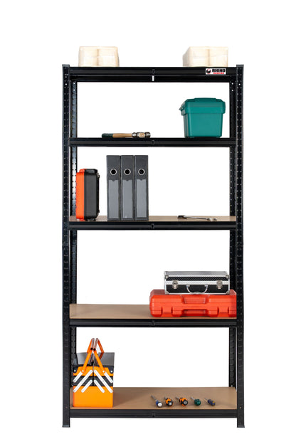 180 x 90 x 60cm | Black | 5 Tier Boltless Heavy Duty Garage Shelving Unit | 200kg Per Shelf | 1000kg Load Weight Per Unit