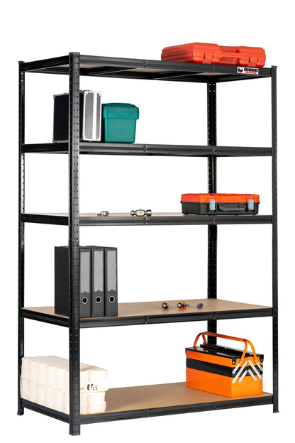 180 x 120 x 60cm | Black | 5 Tier Boltless Heavy Duty Garage Shelving Unit | 200kg Per Shelf | 1000kg Load Weight Per Unit