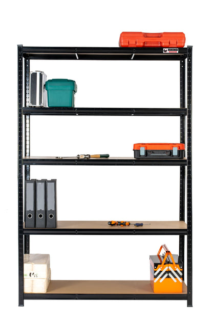 180 x 120 x 60cm | Black | 5 Tier Boltless Heavy Duty Garage Shelving Unit | 200kg Per Shelf | 1000kg Load Weight Per Unit