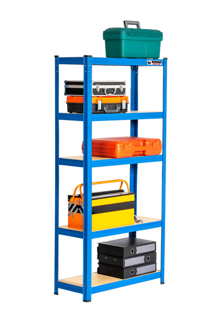 150 x 75 x 30cm | Blue | 5 Tier Boltless Heavy Duty Garage Shelving Unit | 200kg Per Shelf | 1000kg Load Weight Per Unit