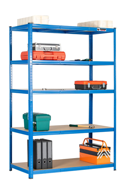 180 x 120 x 60cm | Blue | 5 Tier Boltless Heavy Duty Garage Shelving Unit | 200kg Per Shelf | 1000kg Load Weight Per Unit