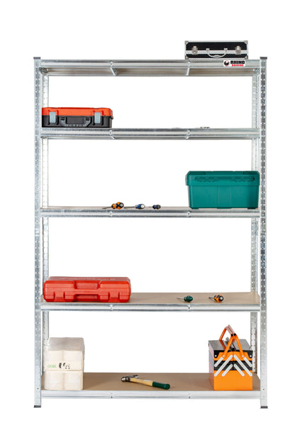 180 x 120 x 60cm | 5 Tier Boltless Heavy Duty Garage Shelving Unit | Galvanised | 200kg Per Shelf | 1000kg Load Weight Per Unit